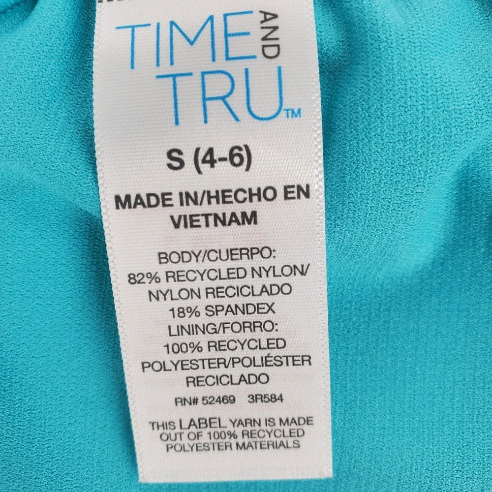 Time and Tru Geometric Bandeau Bikini Swim Top Small 4-6‎ Blue Green Lined New